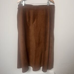 August Max Woman Brown Suede Leather Maxi Skirt Size 20 Lined Brown Western